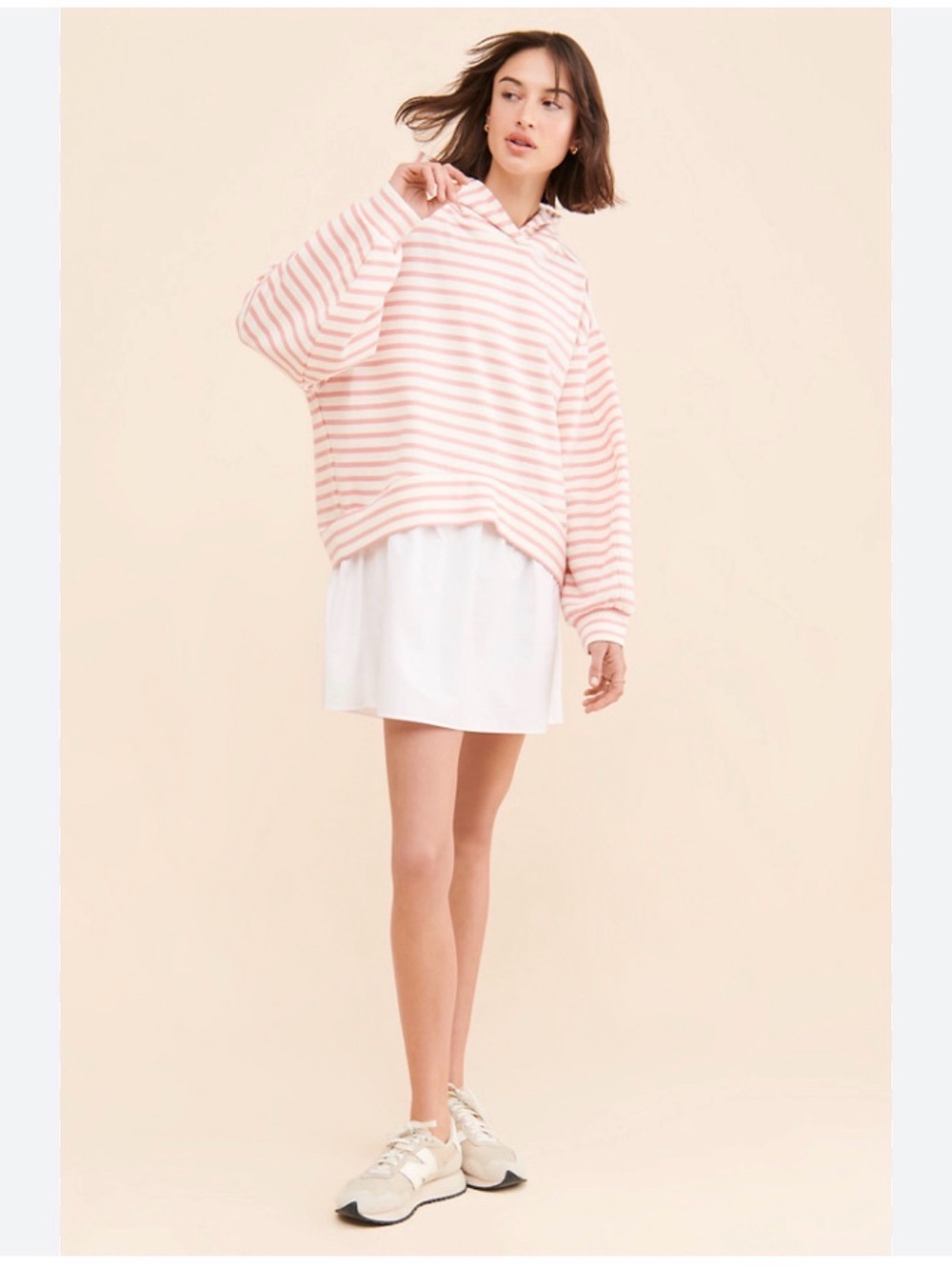 Pilcro Pink and White Striped Hoodie Blazer